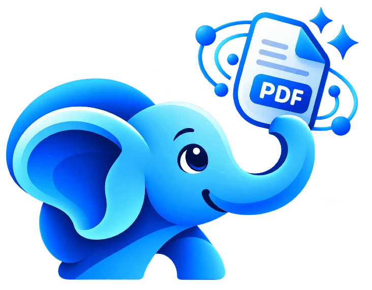 فیل آبی نماد پیلا که یک فایل PDF در دست دارد